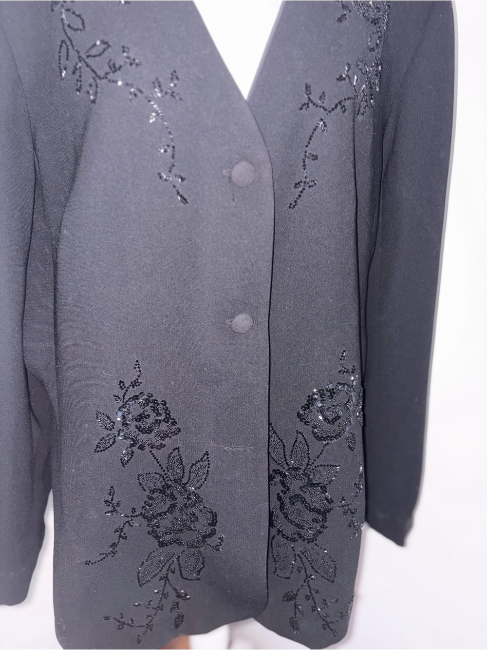 Maxie Kline Collection Women's Black Sequin Floral Embellished Blazer Jacket